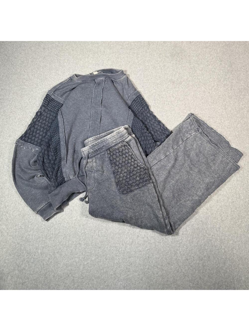 Peace Love World stone washed blue crewneck and pants set